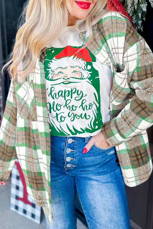 Tartan Plaid Flannel Button Front Patch Pocket Drop Shoulder Shacket